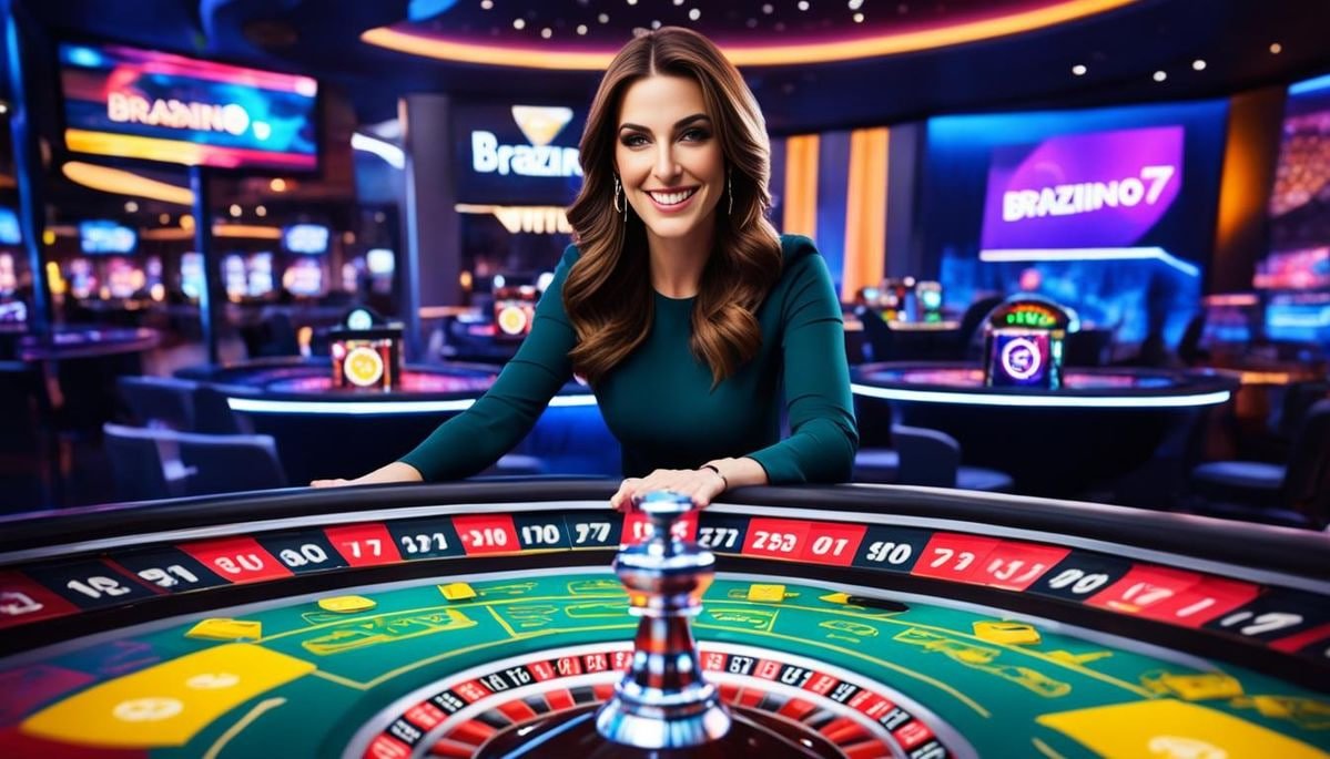 Meja Texas Poker di aplikasi bosgacor dengan dealer, pemain, dan kartu komunal terang